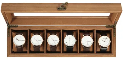 Image de Boîte de rangement pour montres avec 6 compartiments, fabriquée en bois massif