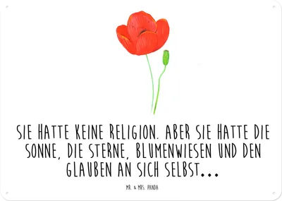 Produktbild von Mr. & Mrs. Panda Schild Blume Mohnblume DIN A4 - Weiß - Geschenk, Religion, Selbstliebe, tafel, Türschild, Respekt, Garten, Blechschild, Mohn, Retro, Motivation, Wandbild