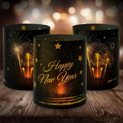 Produktbild von 12 Windlicht Tischdeko Silvester, Seutgjie 2026 New Year Decoration Schwarz Gold für Teelichter oder Kerzen