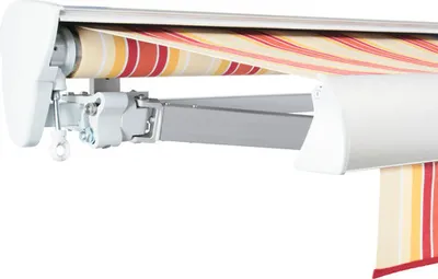 Produktbild von SOLUNA Halbkassettenmarkise Classic 5,5x2 Stoff Dessin 8430 Gestell E6EV1 silber eloxiert Antrieb links inkl. Kurbel