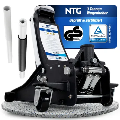 Produktbild von NTG HYDRAULISCHER WAGENHEBER 3T PRO – Flacher Wagenheber Hydraulisch mit Doppelzylinder – 75–505 mm Hubhöhe – NUR 29,6 KG SUV & PKW