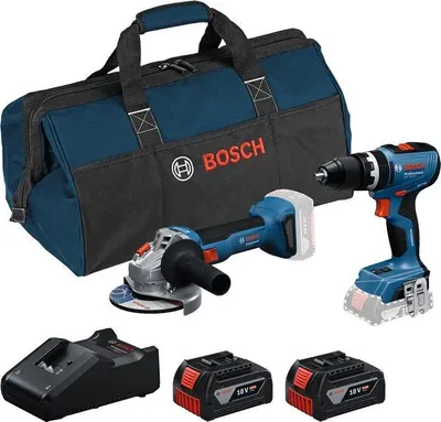 Zdjęcie produktu dla ZESTAW KOMBINOWANY 2 NARZĘDZIA 18 V: GSB 18V-65 + GWS 18V-8 + 2 akumulatory GBA 4,0 Ah + ładowarka GAL 18V-40