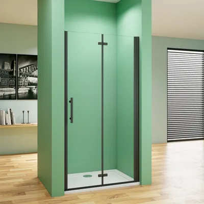 Produktbild von 110x195cm Schwarz Falttür+drehtür Nischentür Dusche Duschkabine  Duschabtrennung Nano Glas