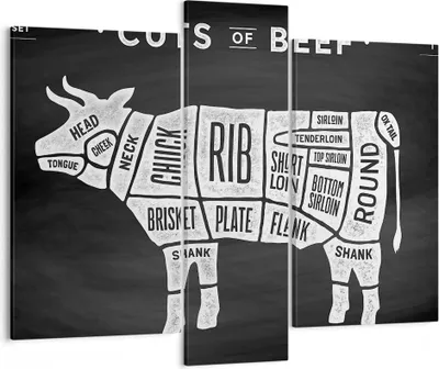 Produktbild von Bild auf Leinwand - Leinwandbild - Kuh Rindfleisch Kochen Grafik - 95x80cm - Wand Bild - Wanddeko - Leinwanddruck - Bilder - Kunstdruck - Wanddekoration - Leinwand bilder - Wandkunst - CB95x80-3156