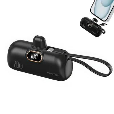 Produktbild von Mini Powerbank 5000mAh für iPhone 17/16 – Kompakte PD-Schnellladefunktion mit USB-C und LCD-Display
