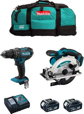 Produktbild von MAKITA Kit MK203 (DHP482 + DSS610 + 2 x 5,0 Ah + DC18RC + LXT600)
