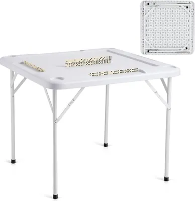 Obrázek produktu pro Stůl na mahjong - Skládací stůl na domino pro 4 hráče - Karetní stůl se 4 držáky na šálky a 4 přihrádkami na žetony - Přenosný herní stůl s 1 sadou kostek domina na mahjong, poker a puzzle