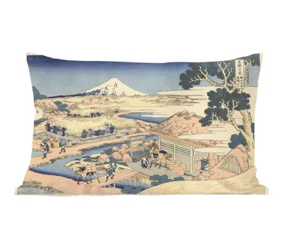 Produktbild von MuchoWow® Zierkissen Sofakissen Wohnzimmer Dekokissen 60x40 cm Der Fuji von der Teeplantage Katakura in der Provinz Suruga - Gemälde von Katsushika Hokusai - Kopfkissen - Polster mit Foto