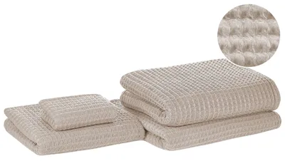 Image de BELIANI Set of 4 Towels Beige Coton Absorbent Low Twist Towel Guest Towel Hand Towel Bathroom
