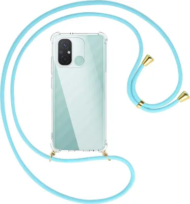Produktbild von Handykette Backcover-Schutzhülle mit Band (Metall goldfarben) für Xiaomi Redmi 12C (6.71'') - himmelblau