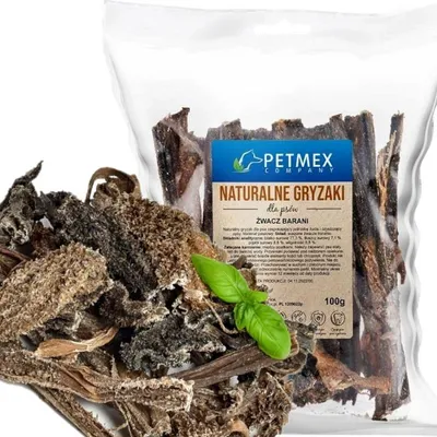 Obrázek produktu pro Přírodní žvýkací pamlsek pro psy Petmex Sušený jehněčí bachor 100g