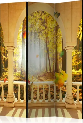 Obrázek produktu pro Oboustranný paraván Krajiny 135x172 cm 3-dílný žlutý