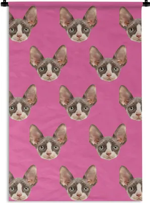 Produktbild von MuchoWow® Wandteppich Wandbehang Katze - Rosa - Muster 90x135 cm Tapisserie Dekoration Wandtuch - Baumwolle - Wandskulptur