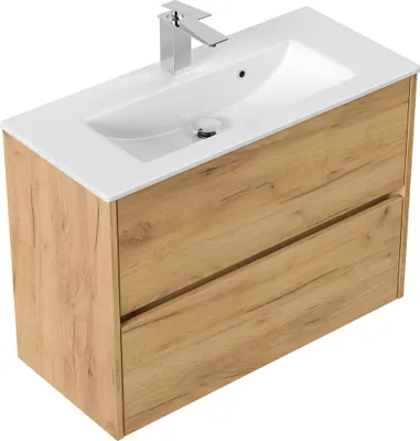 Produktbild von Badmöbel Taifun Slimline 80cm 2 grifflose SoftClose Auszüge eiche gold : Eiche Gold Varianten: Eiche Gold