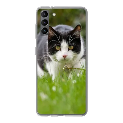Produktbild von MuchoWow® Handyhülle Schutzhülle Hülle für Samsung Galaxy S21 Plus Katze - Gras - Schwarz - Weiß - Mädchen - Kinder - Jungen - Kinder Silikon Softcase Handy Hülle - Handy-Tasche