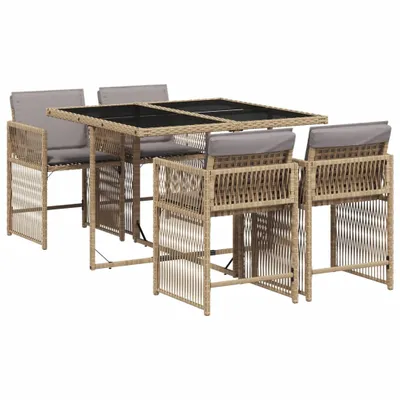 Produktbild von 5-tlg. Garten-Essgruppe mit Kissen Beigemischung Poly Rattan