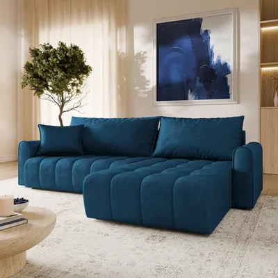 Produktbild von Masseno Ecksofa FRIGA mit Schlaffunktion L-Form, Sofa mit Bettkasten, Wohnzimmersofa, Couch, Soffa, Bettsofa, Couchgarnitur- Blau, MONOLITH 77