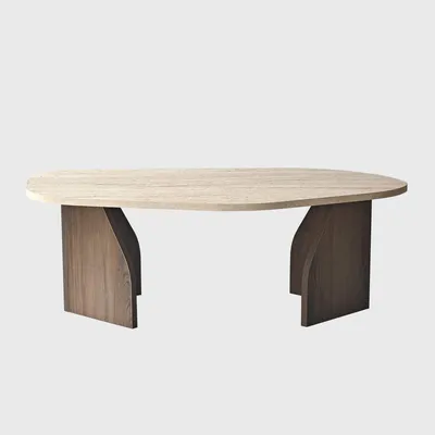 Produktbild von Skye Decor, Hochwertiger Couchtisch, Travertin und Walnuss, 100 x 35 x 60 cm | 100% melaminbeschichtete Spanplatte, 18 mm dick | Elegantes Design für modernes Wohnen.