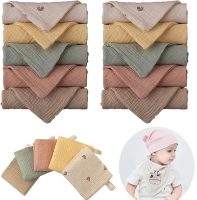 Obrázek produktu pro Ručníky z mušelinu, 10 kusů - dětský ručník s kapucí - 23 x 23 cm - 100% bavlna - měkké a husté - vysoká savost