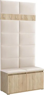 Productafbeelding van Garderobeset Noris I, beklede garderobe 100 cm met zitbank, wandpanelen en haken (kleur: Sonoma eik + Trinity 01)