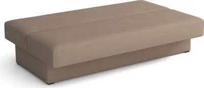 A beige upholstered ottoman or bench.