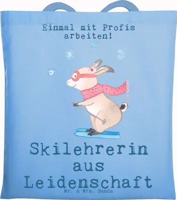 Produktbild von Mr. & Mrs. Panda Einkaufstasche Skilehrerin Leidenschaft - Sky Blue - Geschenk, Shopping Tasche, Tote Bag, Laptoptasche, Beutel