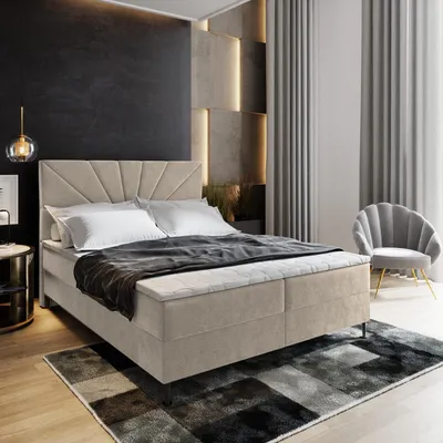 Produktbild von Masseno Boxspringbett MURI 160x200 cm Komplett-Set mit Bonell Matratze und Topper, Polsterbett mit Bettkästen -Beige, COSMIC 10