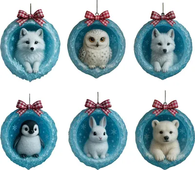 Produktbild von Weihnachtsbaumschmuck mit arktischen Tieren: 2D-Acryl-Höhlenmotiv mit Eisbär und Pinguin