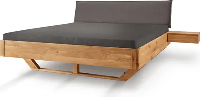 Bett Lüttich 180x220 cm Sonderlänge Wildeiche Massiv mit Stoffkopfteil Anthrazit
