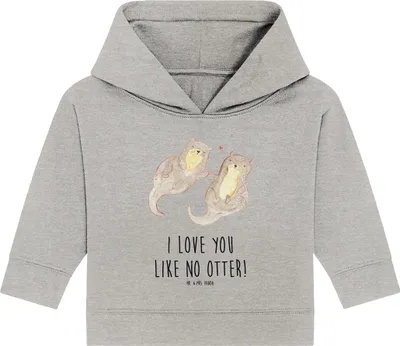 Produktbild von Mr. & Mrs. Panda Organic Baby Hoodie Otter Hände halten 12. - 18. Monat - Heather Grey - Geschenk, Seeotter, Kapuzenshirt, Romantisch, Liebe, glücklich, Kapuzensweatshirt