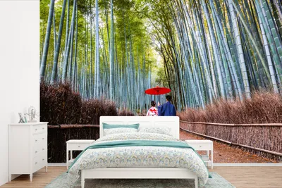 Produktbild von MuchoWow® Fototapete für Wohnzimmer oder Schlafzimmer Wandtapete Vinyl Motivtapete Bambus - Kimono - Japan - 450x300 cm - Gemusterte