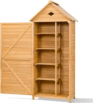 Produktbild von Goplus Gerätehaus aus Holz Gartenhaus Geräteschuppen Geräteschrank Gartenschrank Gartenschuppen,Hellbraun, 70 x 35,5 x 176cm