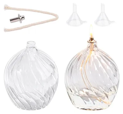 Öllampen-Set 2er-Pack, transparentes Glas, 9 x 8 cm, mit Docht