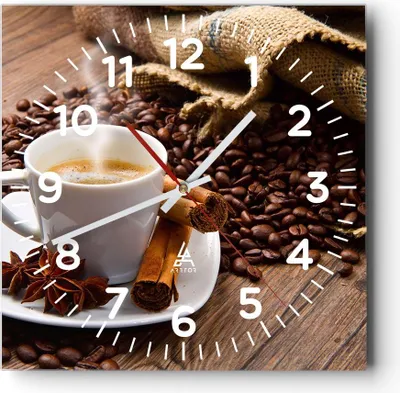 Produktbild von Wanduhr - Quadrat - Glasuhr - Kaffee schwarz Frühstück Schokolade - 40x40cm - Schleichendes Uhrwerk - Lautlos - zum Aufhängen bereit - Dekoration Modern - Wanddekoration aus Glas - C4AC40x40-2152