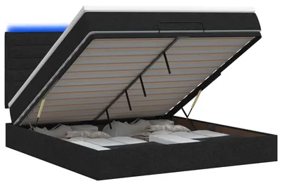 Immagine prodotto di Letto con contenitore e materasso LED, colore nero, dimensioni 180 x 200 cm, rivestito in tessuto