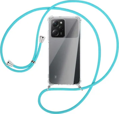 Produktbild von Handykette Backcover-Schutzhülle mit Band (Metall silberfarben) für Xiaomi Poco X5 Pro (6.67'') - türkis