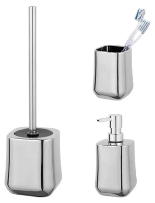 Produktbild von Schöner Wohnen Keramik Bad-Accessoire Set Adine Silber WC-Garnitur Seifenspender Zahnputzbecher