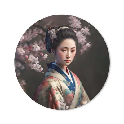 Produktbild von MuchoWow® Mauspad Mousepad Frau - Sakura - Kimono - Asiatisch - Porträt 50x50 cm - Mousepads - Maus Mat - Pad - Mausunterlage - Vinyl