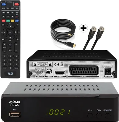 Produktbild von COMAG HD45 Digitaler HD Sat Receiver (FULL HD, HDTV, DVB-S2, HDMI, SCART, USB 2.0) inkl. Kabelset: 1,5 HDMI Kabel + 1,5m SAT Anschlusskabel