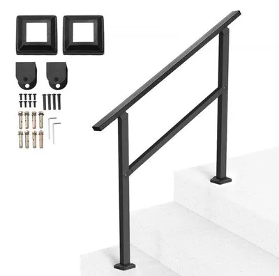 Obrázok produktu pre Zábradlie 103 cm zábradlie - Pre 2-3 stupňové schody - Čierna štvorcová rúrka - Schodiskové zábradlie