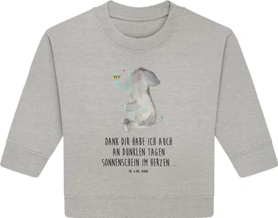 Produktbild von Mr. & Mrs. Panda Organic Baby Pullover Elefant Biene 6. - 12. Monat - Heather Grey - Geschenk, Hochzeitsgeschenk, Lustige Sprüche, Liebe, Liebesspruch, Bullover