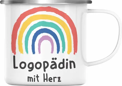 Produktbild von Trendation - Logopädin mit Herz Emaille Tasse Danke Geschenk mit Spruch Emaille Emaille Tasse Zubehör Dankeschön (Silber)