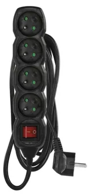 Produktbild von Emos Verlängerungskabel 3 m / 4 Steckdosen / mit Schalter / schwarz / PVC / 1,5 mm² PC1413R