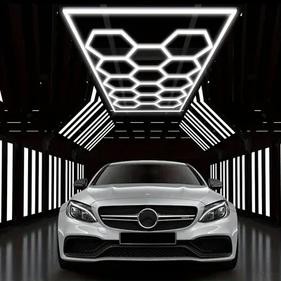 Image de Plafonnier LED hexagonal - Panneau LED - Plafonnière - Lampe d'atelier - Éclairage de garage - 14 éléments hexagonaux