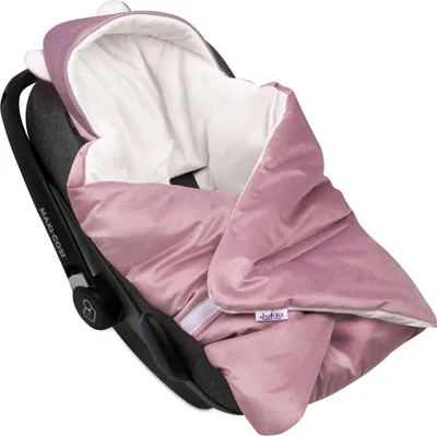 Produktbild von Decke für Kindersitz mit Kapuze und Ohren – Ecru Plüsch & Heather Soft Velvet