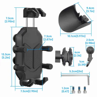 Image de Support de téléphone pour moto, rotation à 360 degrés, alliage de nylon et d'aluminium, pince à pince-celle