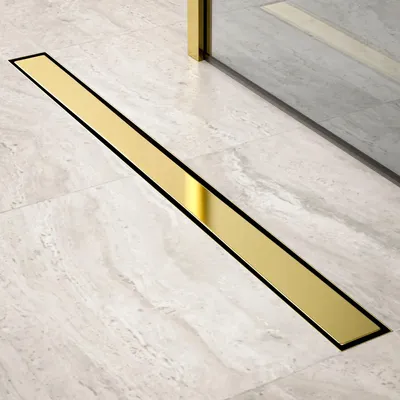 Produktbild von Duschrinne – 90 cm – Gold – Fliesenrost – Edelstahl – mit Flansch