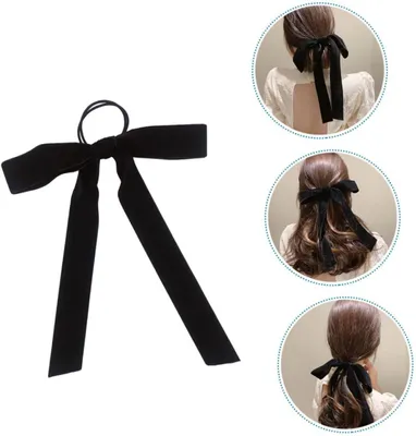 Produktbild von Elastisches Haargummi mit Schleife aus schwarzem Velours für dünnes und dickes Haar, modischer Haarschmuck für Mädchen und Fashion-Liebhaber zu Hause und auf Reisen