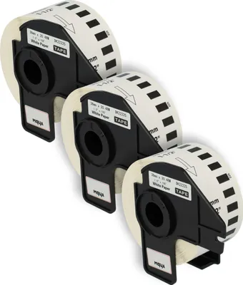 Produktbild von vhbw 3x Rolle mit Halter 38mm x 30,48m (1 Etikette) Ersatz für Brother DK-22225 für Drucker Weiß