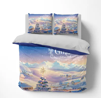 Produktbild von FEBE 3D Bettwäsche Weihnachtslandschaft Weihnachten Bettbezug-Set 135x200 + Kissenbezug 80x80 cm Wendebettwäsche 2 Teilig mit Reißverschluss Mikrofaser Winterbettwäsche Duvet Cover